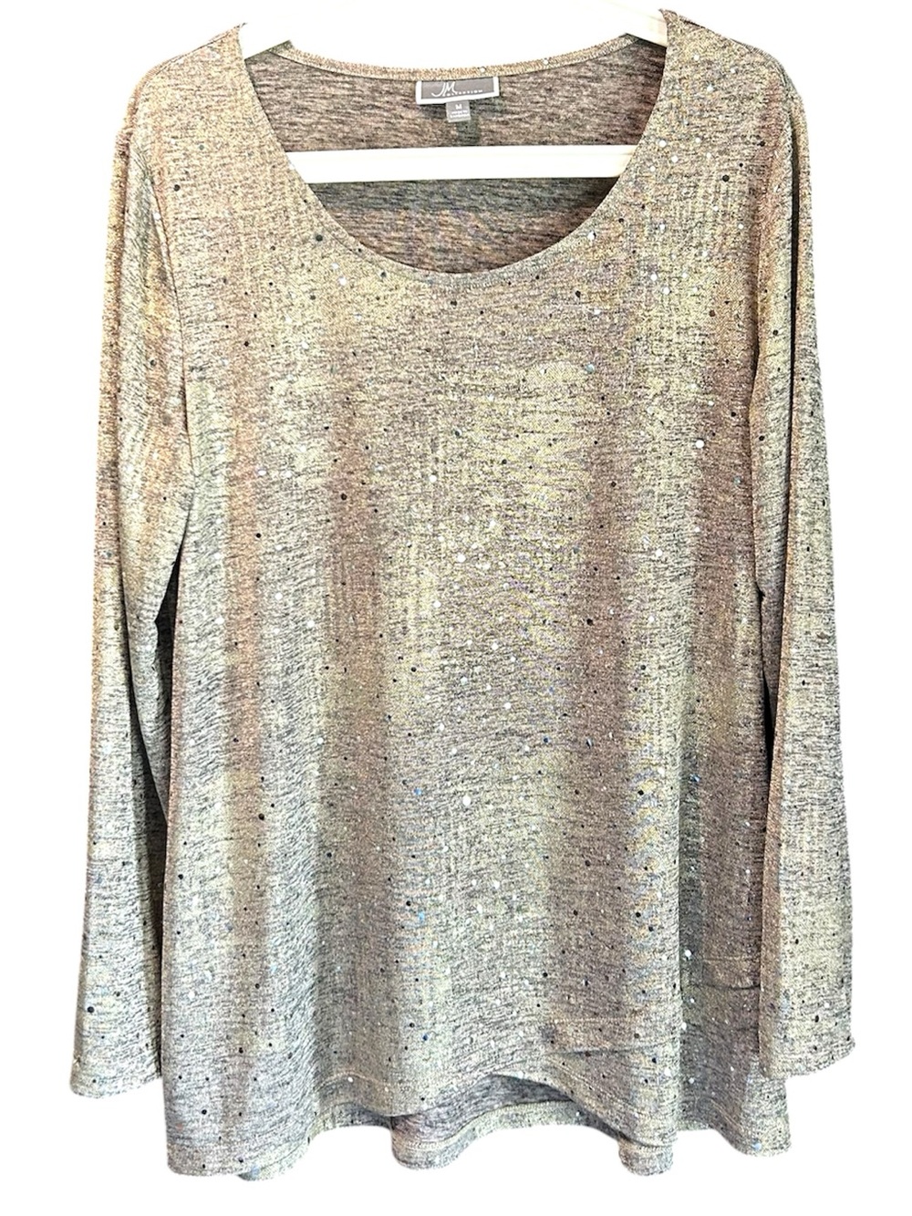 JM Collection Metallic Gold Long Sleeve Scoop Neck Top